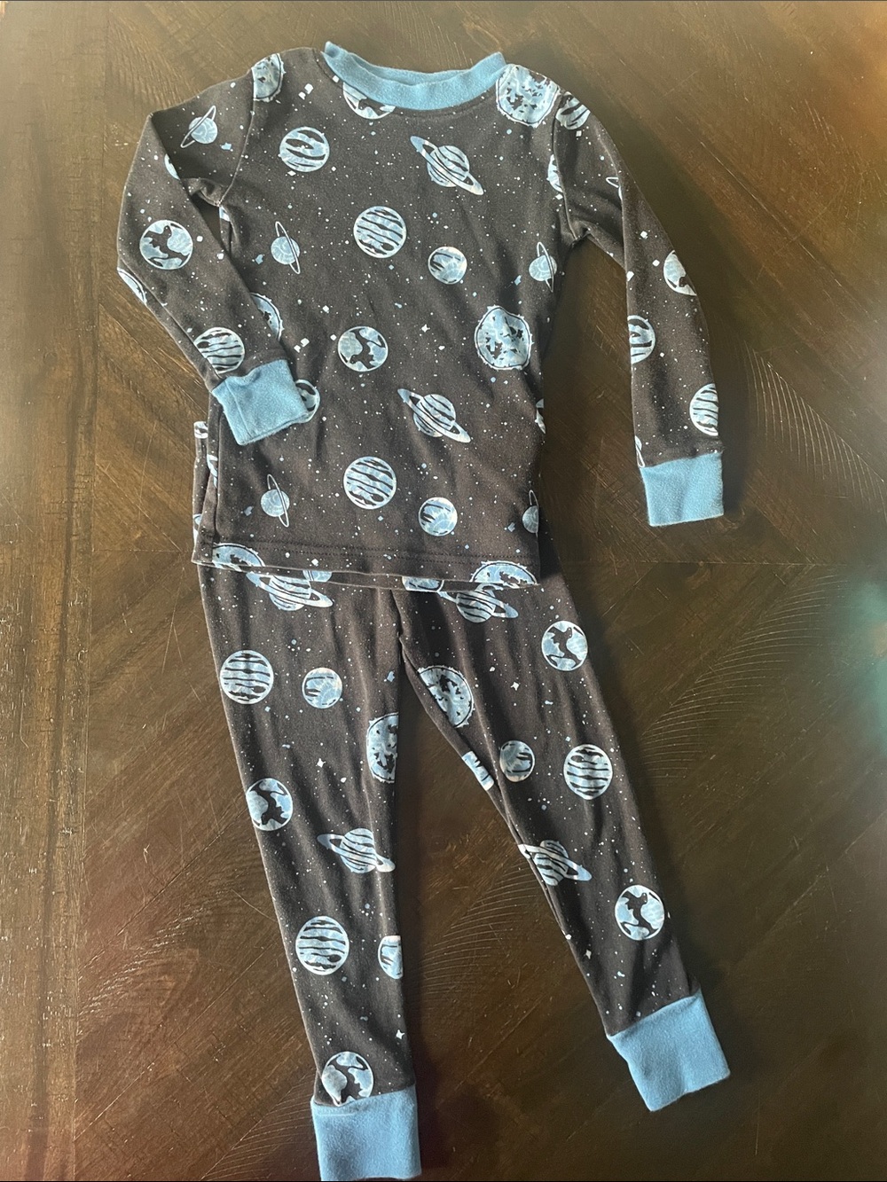 Kirkland Signature Black and Light Blue Space Planet Pajama Set